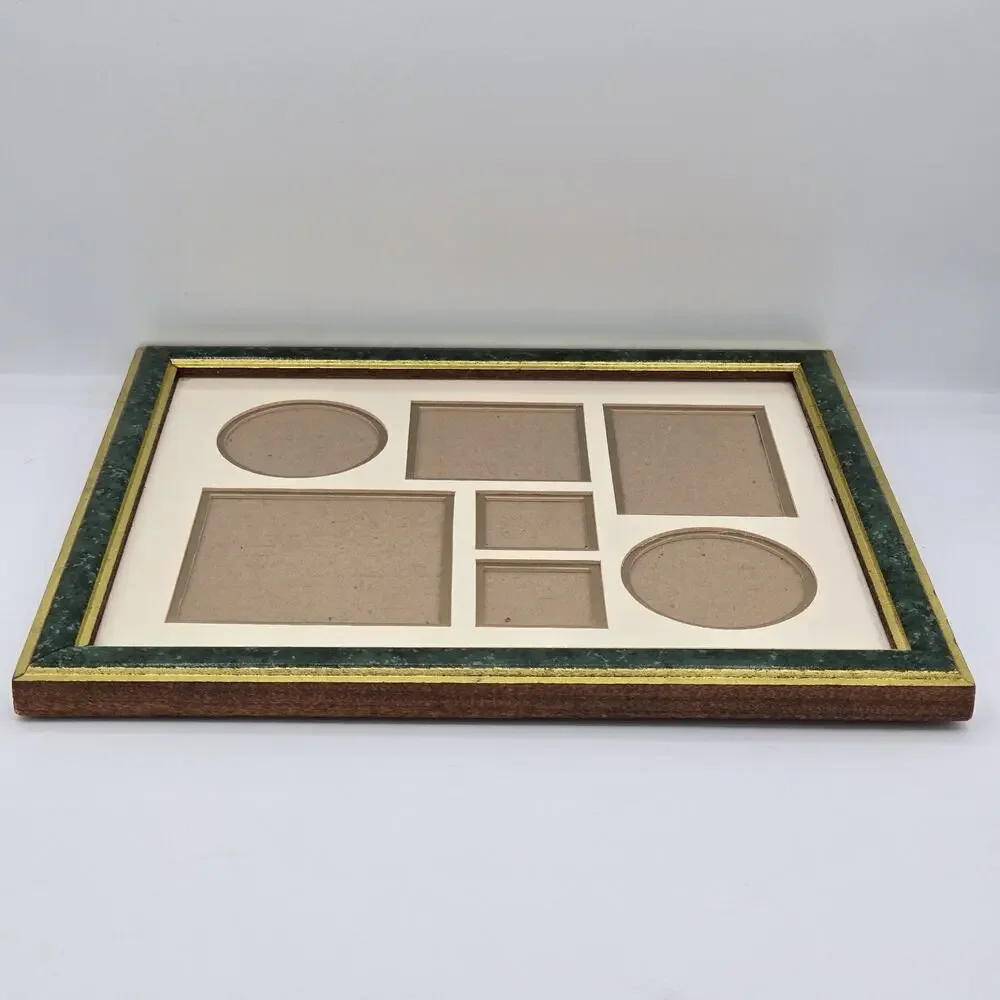 Vintage Green Faux-Marble & Gold Trim 7 Photo Picture Collage Frame